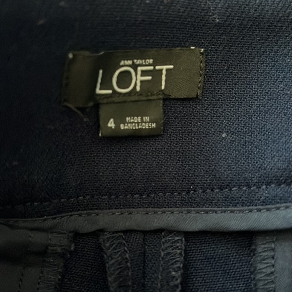 LOFT navy blue flat front sailor detail buttons straight side zip pants Sz 4 - Picture 6 of 8